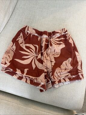 ASOS Rust and Blush Floral Elastic-Waist Shorts